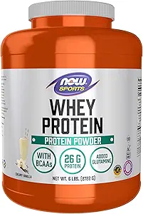 NOW Sports Nutrition, Whey Protein, 26 g With BCAAs, Creamy Vanilla Powder, 6-Pound
