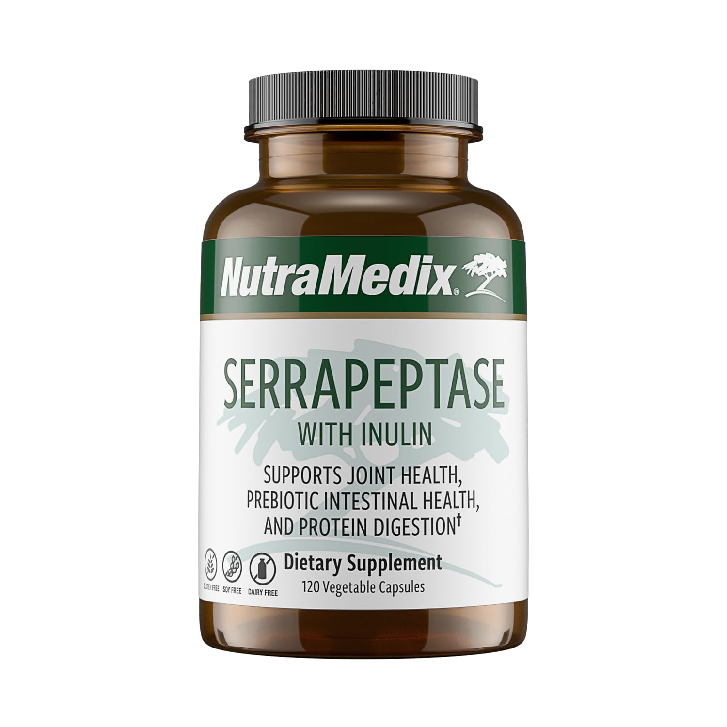 NutraMedix Serrapeptase Supplement with Proteolytic Digestive Enzymes for Women  Men - Inulin Prebiotic Fiber for Gut Health  Joint Support - Dairy, Soy  Gluten-Free (120 Capsules)