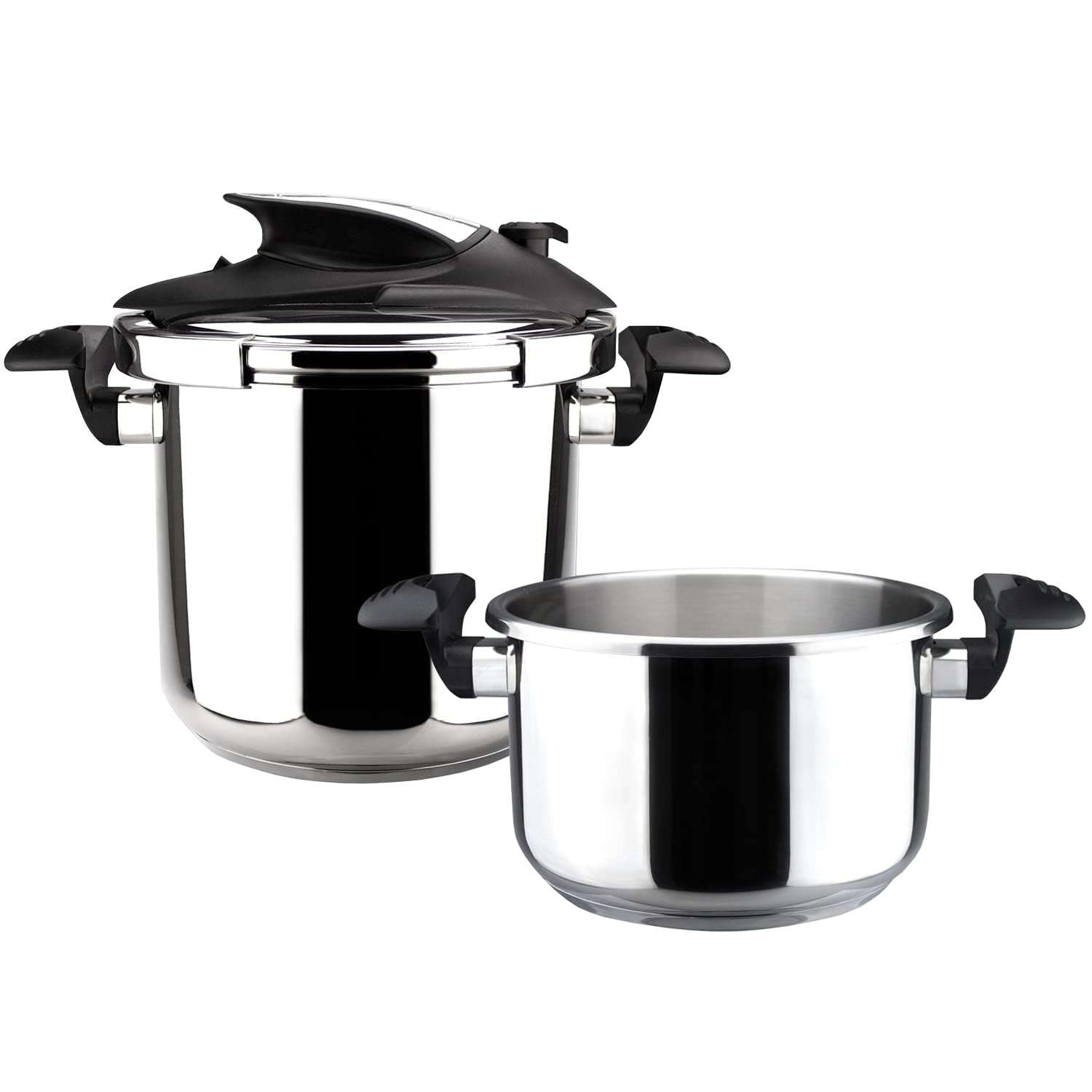 Magefesa Nova Stovetop Pressure Cooker Set, 4.2 & 6.3 Quarts, Fast Cooking, Easy Locking, 18/10 Stainless Steel, Induction Compatible, 5 Safety Features, 11.6 PSI
