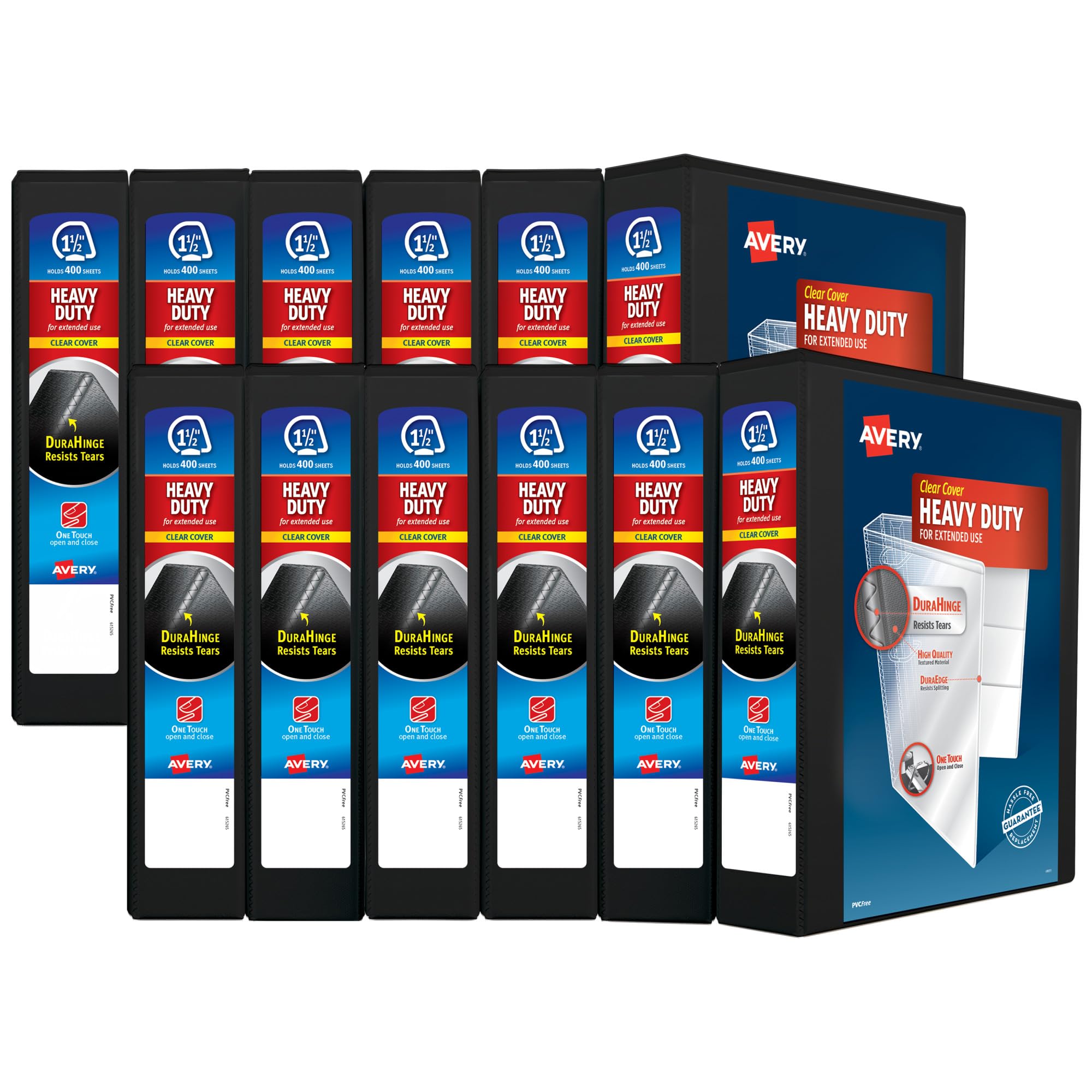 Avery Heavy-Duty 1.5 Inch Binders 3 Ring, View Binder, 1.5 Inch EZD Ring, Black, Sturdy (12-Pack of 79695)