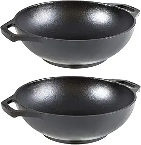 Lodge L9MW 9" Cast Iron Mini Wok - Set of 2