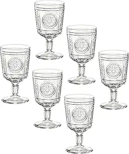 Bormioli Rocco Romantic (Set Of 6) Stemware Glasses, 10.75 Oz. Clear Crystal Glass, Made In Italy.