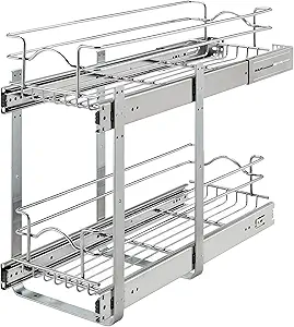 Rev-A-Shelf Kitchen Cabinet Pullout Shelf and Drawer Organizer Slide Out Pantry Storage Basket in Multiple Sizes, 8.5 x 18 In, 5WB1-0918CR-1