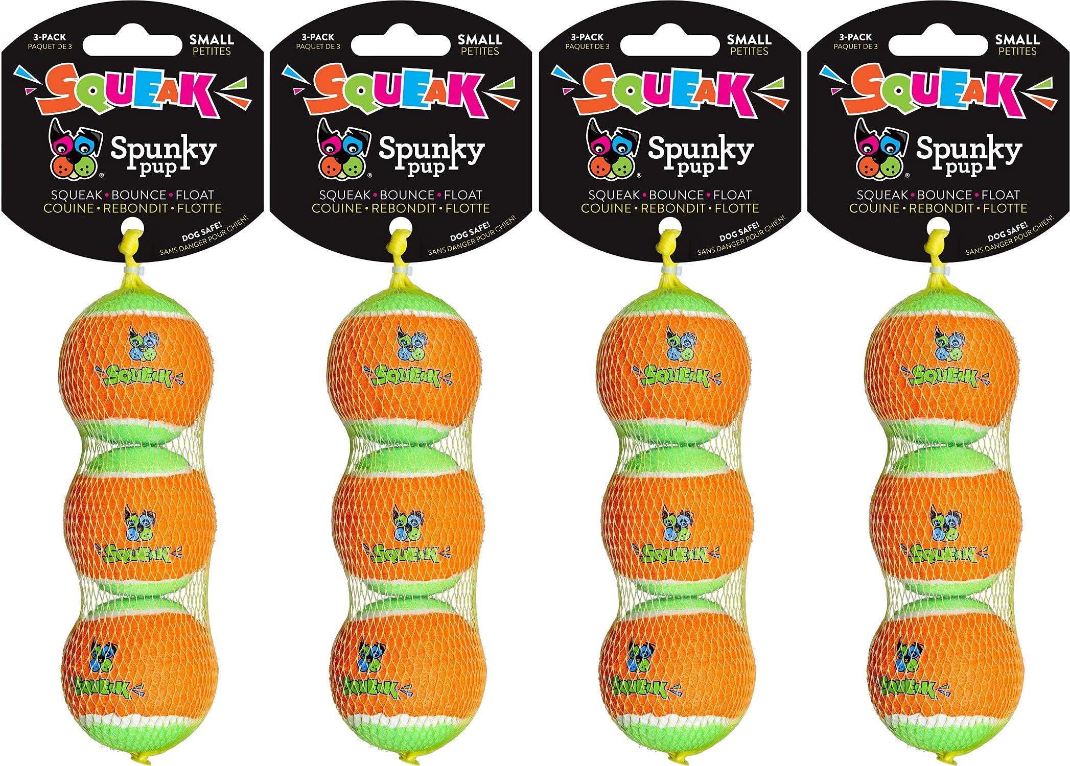 Spunky pup 12 Pack of Squeaky Tennis Ball Dog Toys, Small