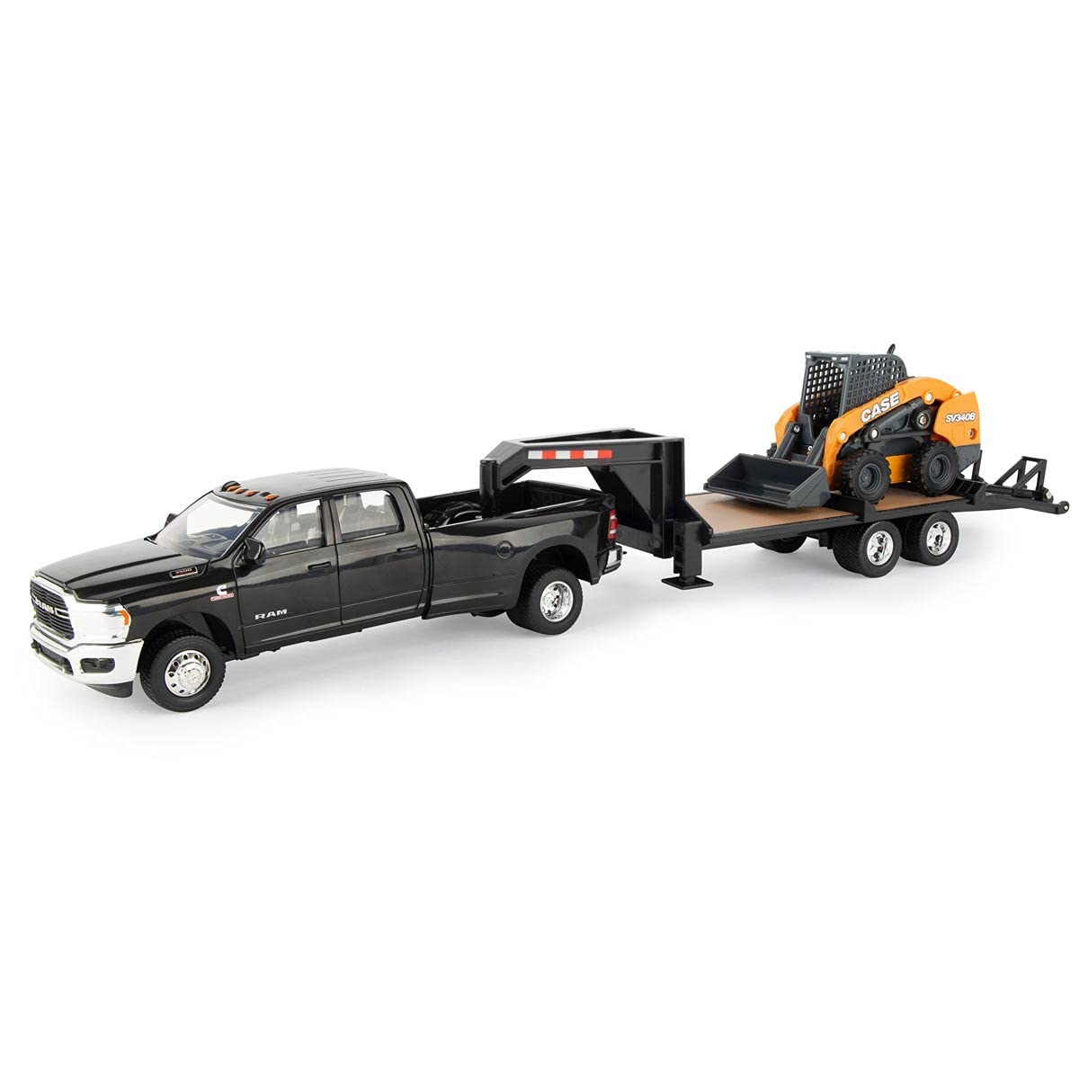 Case IH1/32 Big Farm Ram Dually Quad Cab with Lowboy Trailer and Case SV340B Skidsteer Loader 47155