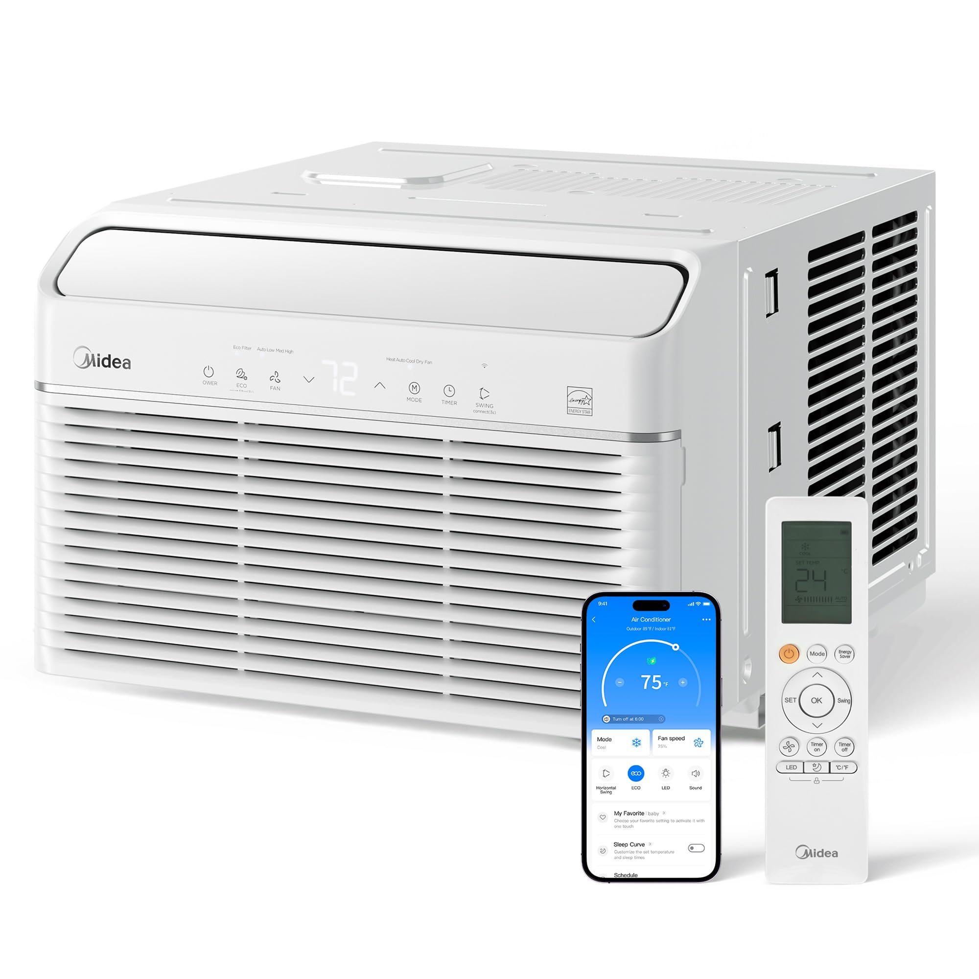 Midea 12,000 BTU Smart Inverter Air Conditioner Window Unit with Heat and Dehumidifier – Cools up to 550 Sq. Ft., Energy Star Rated, Quiet Operation, Electronic Controls, Remote Control, White